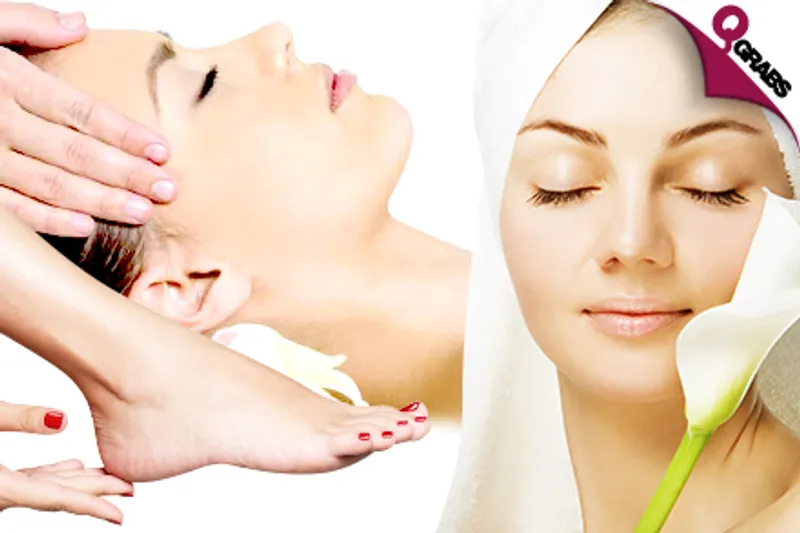 For QR99 Get a Mani & Pedi, a Head Champi Massage, a Hair Shampoo & Conditioning, a Cel.lux Treatment with Express Facial and an Eyebrow Shaping! (QR670 Value)